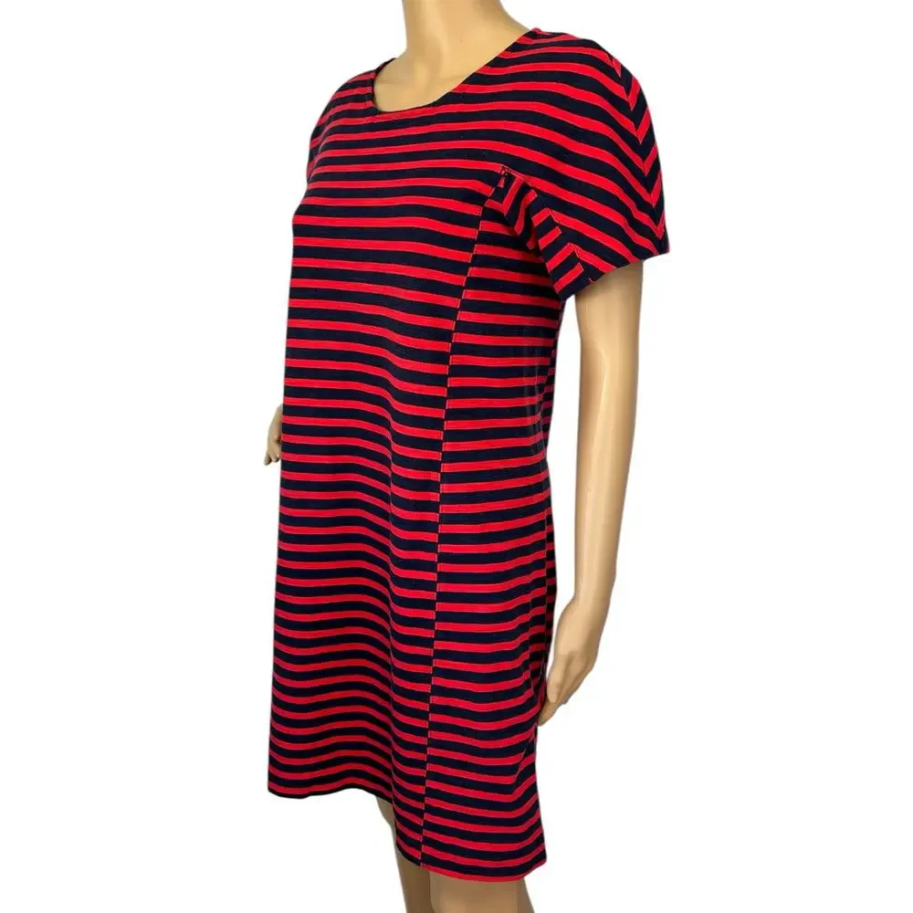 J. Crew Striped T-Shirt Dress Red Navy Short Sleeve C6514 Size S